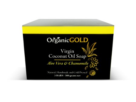 Natural and Organic Coconut Oil Soap with Aloe Vera & Chamomile Is the Best Cleanser and Deep Moisturizer - Helps Blemishes, Wounds and Sunburn for Healthy Skin (Pack of 3)