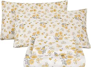 Yellow Floral Bed Sheets King, Printed Sheet Set King - Brushed Microfiber Patterned Fitted Sheet with 15" Deep Pocket for King Bed,4 Piece (Flat Sheet   Fitted Sheet   Pillowcases)