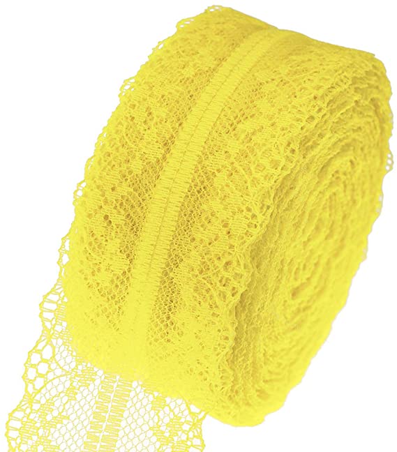 ATRibbons 25 Yards 1-1/2 Inch Wide Floral Pattern Lace Trim Roll Colorful Lace Fabric Ribbon for Sewing Making,Gift Wrapping and Floral Decoration (Yellow)