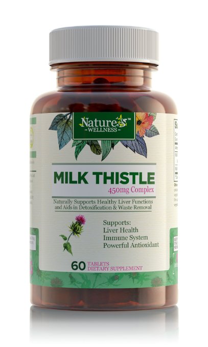 Ultra Pure Milk Thistle Extract by Nature's Wellness 60-Count Concentrate Formula 450 mg Dose of 80% Natural Silymarin Extract and Milk Thistle Herb, Supports Ultimate Liver Health + Detox + Cleanse
