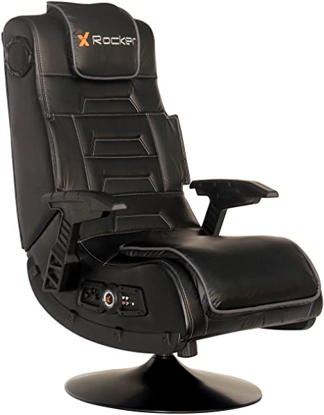 X Rocker Pro Series 2.1 Vibrating Black Leather Foldable Video Gaming Chair with Pedestal Base and Headrest for Adult, Teen, and Kid Gamers - High Tech Audio and Wireless Capacity - Ergonomic Back Support