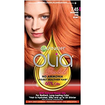 Garnier Olia Bold Ammonia Free Permanent Hair Color (Packaging May Vary), 7.45 Intense Fire Ruby, Red Hair Dye, Pack of 1