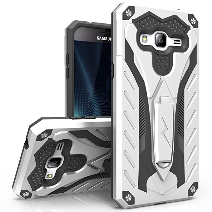 Samsung Galaxy J3 Emerge Case, Zizo [Static Series] Shockproof [Military Grade Drop Tested] w/ Kickstand - Samsung Galaxy J3 Prime / Amp Prime 2, Silver/Black