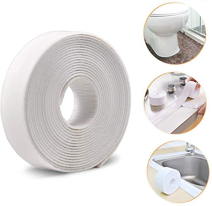Bath Sealant Strip, Caulk Strip PE Self Adhesive Flexible Waterproof Shower Sealant Tape Ideal for Kitchen Bathroom Bathtub Toilet Floor Corner Wall Shower Tile Sealer (38mm x 3.35m, White)