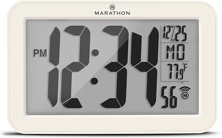 MARATHON Atomic Wall Clock with 8 Time Zones, Canvass White
