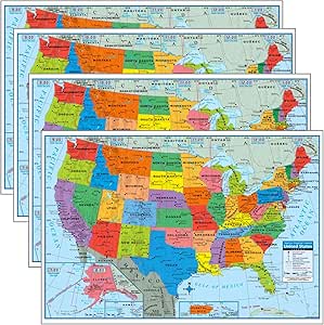 Pack of 4 Superior Mapping Company United States Poster Size Wall Map 40" x 28" with Cities (4 Maps)