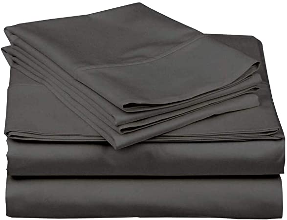 Bed Sheet Set Cotton-Organic Cotton Sheets-Deep Sheets 10-15”-Sheets Set 4 PCs-Sheets Set Hotel Quality-400 Thread Count Bed Sheet Set-Twin, Dark Grey Solid