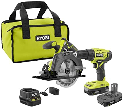 Ryobi P1816 18V Drill and Circular Saw Starter Kit with Two 1.5Ah Batteries and Charger