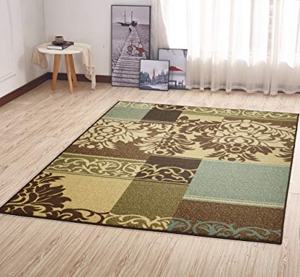 Ottomanson Ottohome Collection Contemporary Damask Design Non-Skid (Non-Slip) Rubber Backing Area Rug, 5' X 6'6", Brown