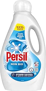 Persil Non Bio Laundry Washing Liquid Detergent outstanding stain removal in quick & cold washes tough on stains, gentle next to sensitive skin 95 washes (2.565 L)