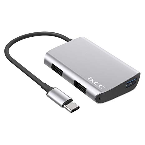 USB C to USB 3.0 Hub, iXCC Ultra Mini Multi-Port USB 3.0/2.0 Aluminum Hub, USB Type C to USB 3.0 Adapter for New MacBook, Google Chromebook Pixel and Other Type C Devices - Silver