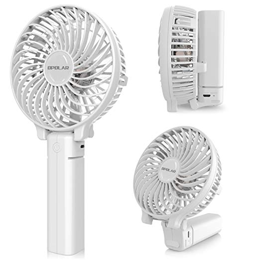 OPOLAR Mini Handheld Battery Operated Rechargeable USB Fan, Small Personal Portable Fan 2200mAh Battery 3 Settings Travel Home Office Outdoor Use - White