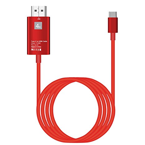 USB Typc C to HDMI HDTV 4K Cable,6.5 FT USB 3.1 Type C to HDMI Adapter,for MacBook/Chromebook Pixel/Yoga 910/LG G5/Samsung Galaxy RED