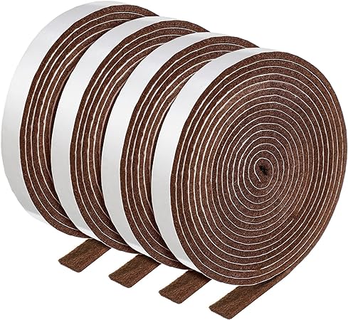 4 Rolls 120 Inch Felt Strip with Adhesive Backing Felt Tapes Furniture Felt Strip Rolls Self Stick Heavy Duty Polyester for Protecting Furniture and DIY Adhesive (Dark Brown, 0.5 Inch)