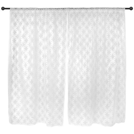 DII Elegant Modern Lattice Lace Wrinkle Resistant and Machine Washable Charming Lace Sheer Window Curtain Panels or Drape Set of 2 50x84 - White