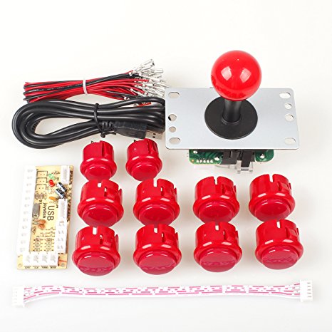 Zero Delay USB Encoder To PC Controller OEM 5Pin Joystick   10 Push Buttons For Arcade DIY Kits Parts Mame #Red
