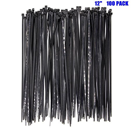 100pack Extra Heavy Duty 12 inch Standard Black Cable Ties Industrial Strength Durable Outdoor Use Zip Ties