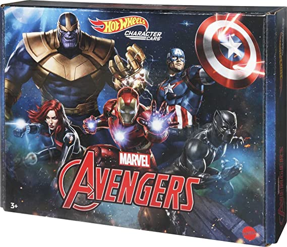 Hot Wheels Marvel Character Cars 5-Pack of 1:64 Scale Vehicles, Includes Captain America, Black Panther, Black Widow, Iron Man & Thanos, Collectible Gift for Ages 3 Years & Older Hot Wheels