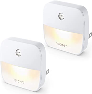 Vont 'Aura' LED Night Light (Plug-in) Super Smart Dusk to Dawn Sensor, Auto Night Lights Suitable for Bedroom, Bathroom, Toilet,Stairs,Kitchen,Hallway, Kids,Adults,Compact Nightlight (2 Pack)