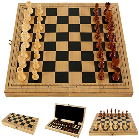 Chess Board Set Wooden Folding,Chess Foldable Chess Board,Perfect Beginner Chess Set for Kids and Adults