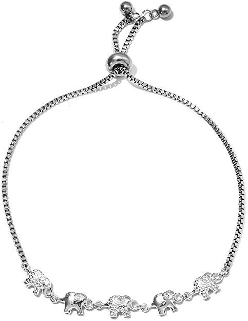 Shop LC Delivering Joy Elephant Strand Charms Bolo Bracelet Cuff Bangle for Women Diamond Accent Sterling Silver Stainless Steel Family Love Jewelry Hypoallergenic Adjustable