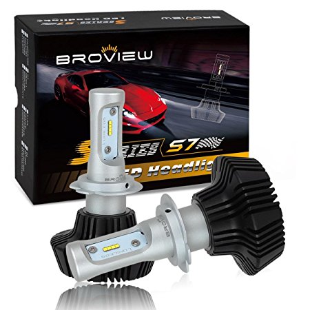 BROVIEW S7 H7 LED Bulb Headlight Conversion Kit - 50W 8000Lumen 6500K White - Base Reversible - Brightest Lumileds Chip for Replace HID & Halogen - (2pcs/set)