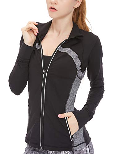 icyzone Women's Running Shirt Full Zip Workout Track Jacket with Thumb Holes