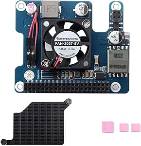 waveshare PoE HAT (F) for Raspberry Pi 5,Power Over Ethernet HAT (F) Expansion Board for Raspberry Pi 5,802.3af/at Network Standard,High Power, Onboard Cooling Fan, with Metal Heatsink