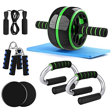 Odoland 3-in-1 AB Wheel Roller Kit AB Roller Pro with Push-Up Bar, Jump Rope and Knee Pad - Perfect Abdominal Core Carver Fitness Workout for Abs - with Workout Guide