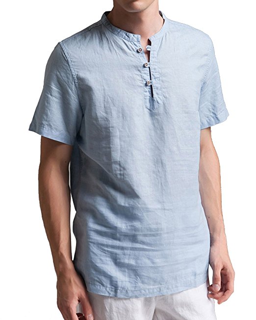 BYLUNTA Slim Fit Men's Linen Cotton Short Sleeve Shirts X-Small to Large