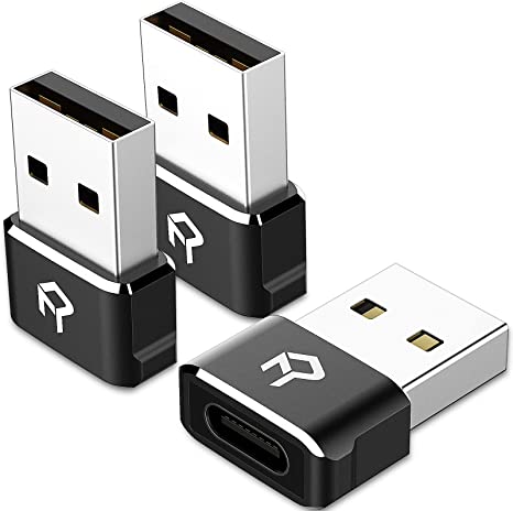 Rankie USB C Female to USB A Male Adapter, Type C to USB A Converter, Supports Charging and Data Transmission, Compatible with iPhone 11/12 Pro Max, iPad Air 4, Galaxy S20, etc. Black, 3-Pack