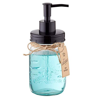 Elwiya Rustic/Farmhouse 16 oz Mason Jar Soap Dispenser - Rust Proof Glass Soap Dispenser with Plastic Pump and Lid - Home Decor for Bathroom Kitchen and Sink Countertops