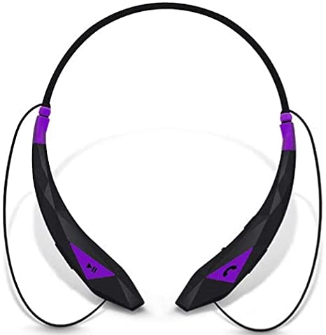 Aduro Amplify Pro SBN45 Wireless Stereo Bluetooth Around The Neck Earbud Headphone Headset (Black/Purple)