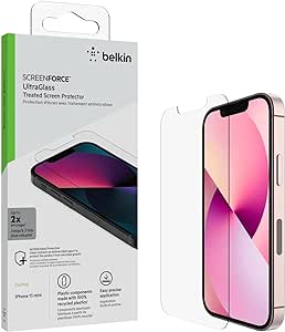 Belkin iPhone 13 Mini Screen Protector UltraGlass, AntiMicrobial-Treated, Easy Application Bubble Free with Included Guide Tray