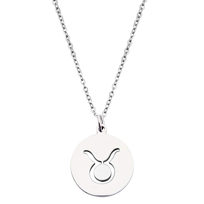 KUIYAI Zodiac Signs Cut Out Stainless Steel Disc Necklace
