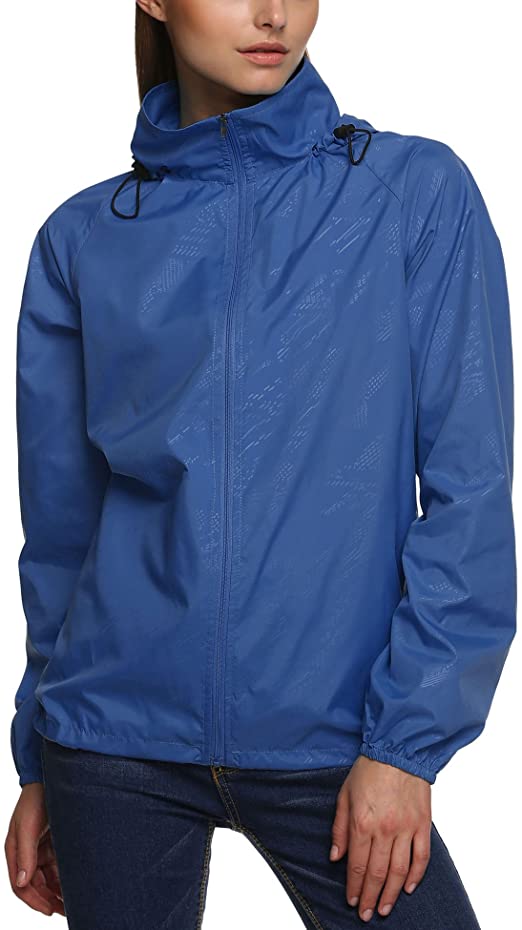 Zeagoo Raincoat for Women Lightweight Packable Hooded Windbreaker Waterproof Rain Jacket