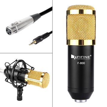 Studio Recording Microphone Fifine F-800 Professional Audio Vocal Condenser Mic   Shock Mount Holder For Computer, singing, Karaoke, Broadcasting, Recording Studio-Black