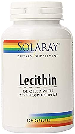 Solaray Lecithin Oil-Free Capsules 1000mg, 100 Count (2 Pack)