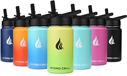 HYDRO CELL Stainless Steel Water Bottle w/ Straw & Wide Mouth Lids (64oz 40oz 32oz 24oz 18oz 14oz) - Keeps Liquids Hot or Cold with Double Wall Vacuum Insulated Sweat Proof Sport Design
