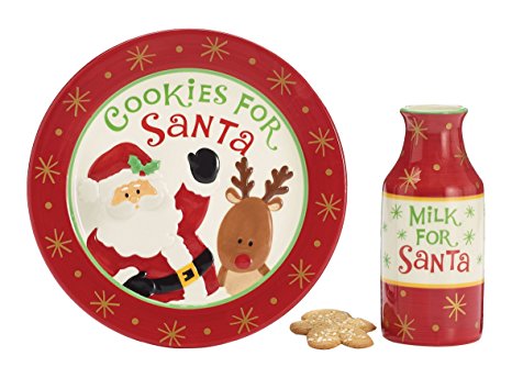 Burton & Burton Cookies For Santa Christmas Gift Set With Plate & Milk Bottle, Red