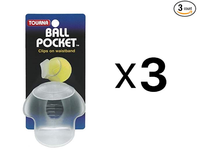 Tourna Pocket Pro Tennis Ball Waist Clip Holder-Clear Holds One Ball (3-Pack)