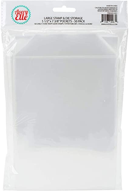 Avery Elle SS-5001 Stamp & Die Storage Pockets 50/Pkg Large 5 ½” x 7 3/8", White/Clear, Single Pack ("" 0 1 - White/Clear)