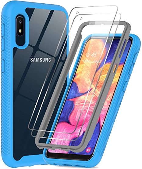 LeYi Compatible with Samsung A10e Case, Samsung Galaxy A10e Case with 2 Tempered Glass Screen Protector, Full Body Protective Hybrid Clear Bumper Shockproof Phone Cover Case for Galaxy A10e Blue