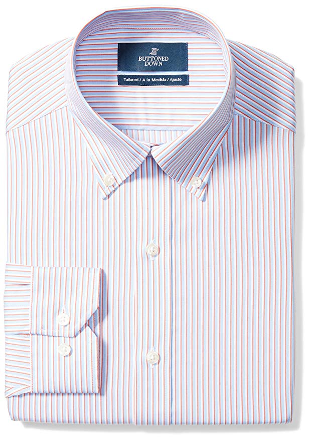 BUTTONED DOWN Men's Tailored Fit Stripe Non-Iron Dress Shirt