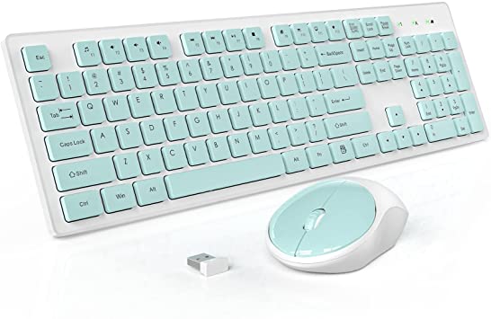 Wireless Keyboard and Mouse, TedGem 2.4GHz Full-Size Keyboard and Mouse Combo, 105 Keys for PC Desktops, Laptops & Windows (Mint Green)