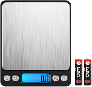 Brifit Kitchen Scales, 3kg Digital Food Scales, Electric MINI Cooking Scales with 2 Trays, Back-Lit LCD Display, Tare and PCS Features, for Ingredients, Coffee, Black