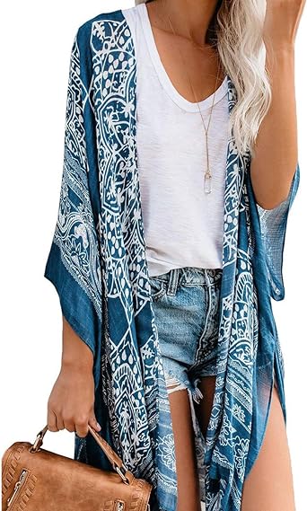 Bsubseach Printed Swimsuit Cover Up Beach Women Open Front Kimono Cardigans