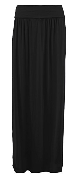 Womens Maxi Skirt Gypsy Fold Over Waist Full Length Skirts Jersey Ladies Long MaxiSkirts 8-14