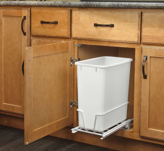 Rev-A-Shelf - RV-814PB - Single 20 Qt Pull-Out White Waste Container with Adjustable Frame