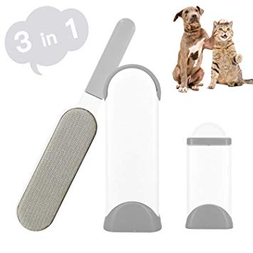 Pet Hair Remover, Reusable Double-Side Lint Brush, Fur & Dust Removal Tool Kit with Self-Cleaning Base, Dog & Cat Pet Hair Remover Set Perfect for Clothes, Furniture and Carpet, Bed